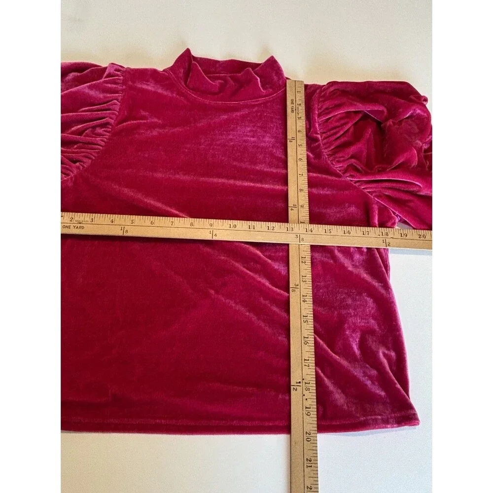 Free People Velvet Puff Sleeve Claudia Top Size Small Fuschia Pink Mock Neck